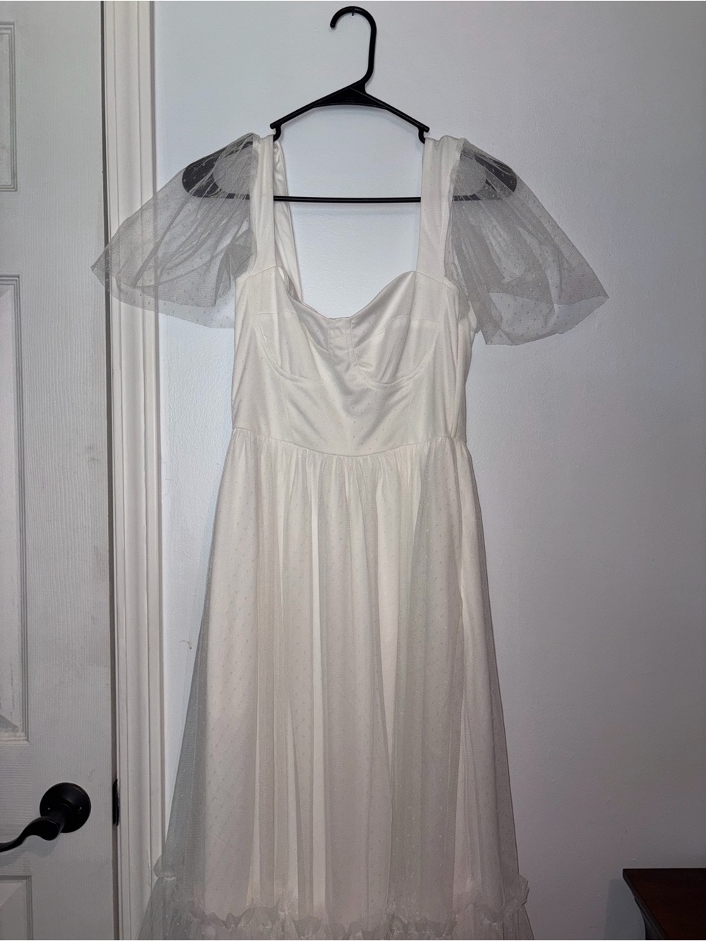 Lulu's White Puff Sleeve Bridal Midi Dress